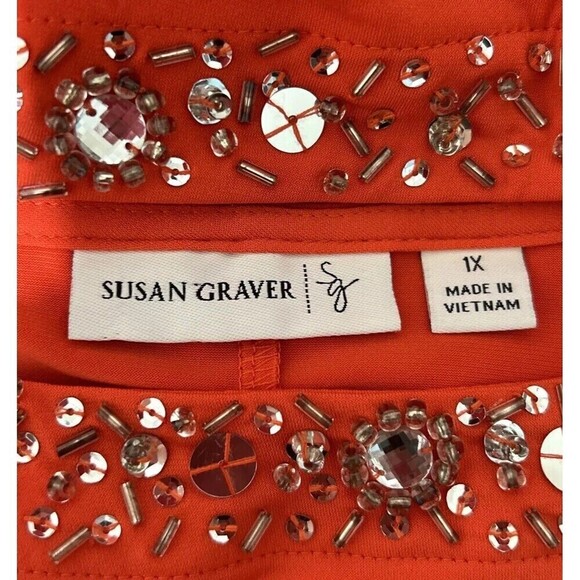 Susan Graver Liquid Knit Cold Shoulder Embellishment Blouse Plus Size 1X (18/20) - Picture 3 of 12